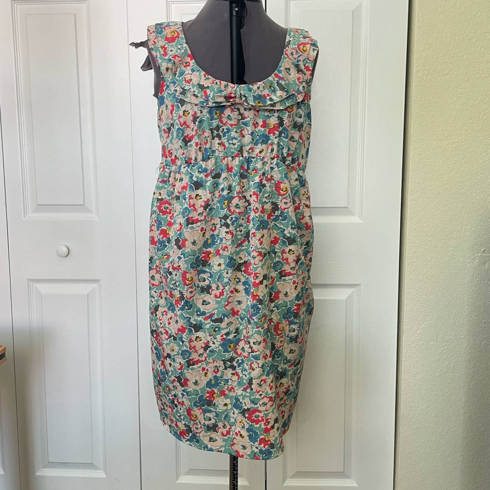 Motherhood Maternity Multicolor Sleeveless Ruffle Neck Floral Dress • Size L 🗣